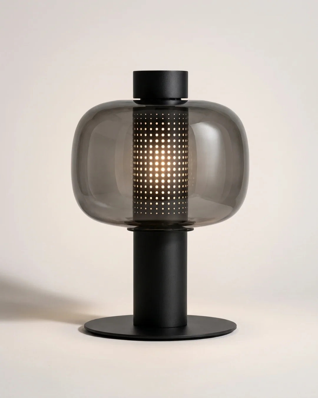 Smoked glass lantern table lamp