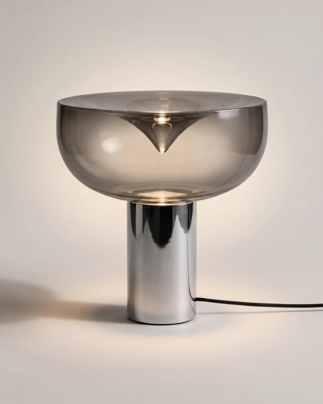 Smoked glass table lamp with chrome base