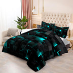 Teal geometric comforter set in modern bedroom