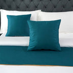 Teal velvet bed scarf with cushions