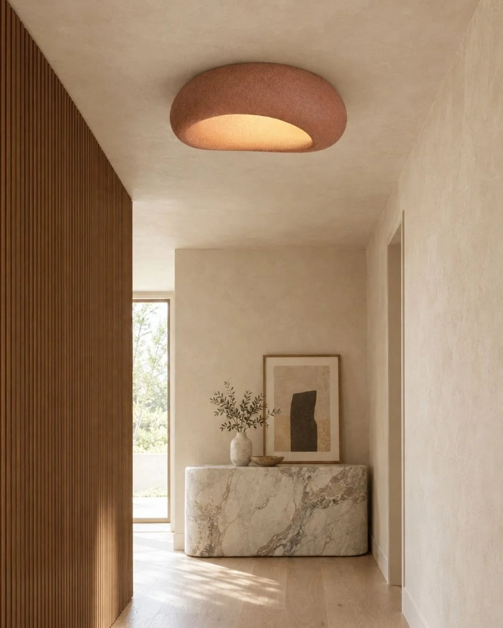 Terracotta ceiling light in hallway