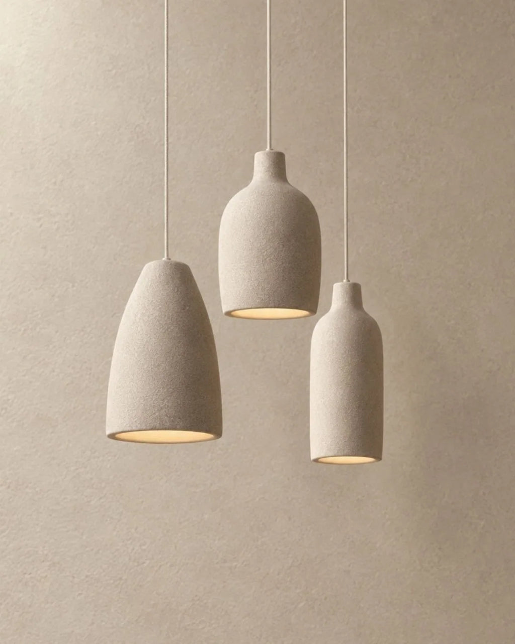 Trio of textured pendant lights