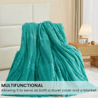 Turquoise fleece duvet cover used as a blanket
