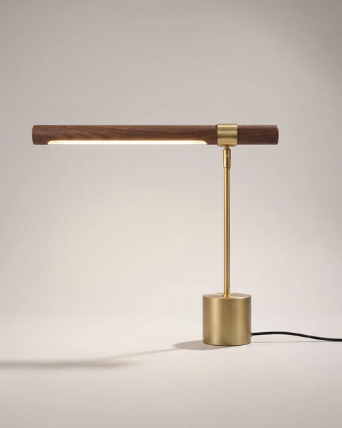 Walnut and gold LED desk lamp