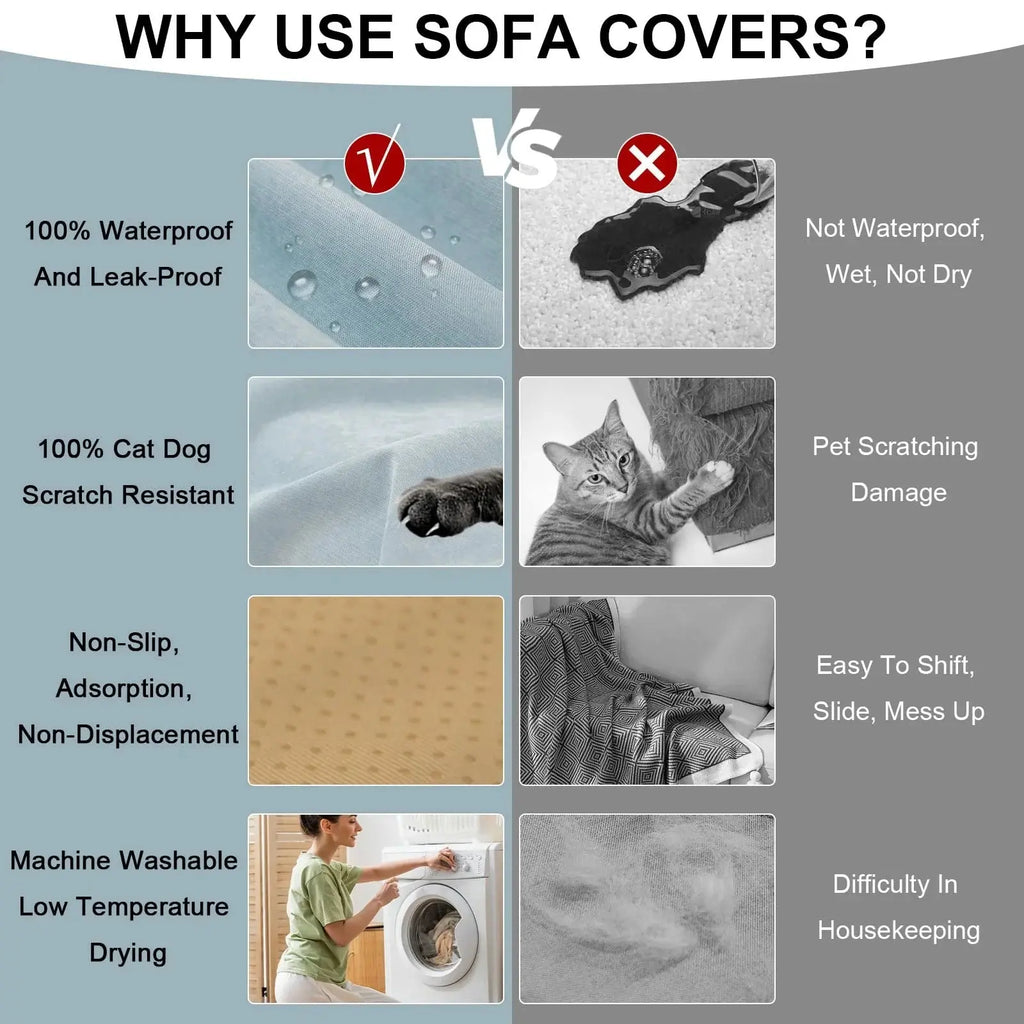 Waterproof couch cover benefits: leak-proof, scratch-resistant, non-slip and machine washable