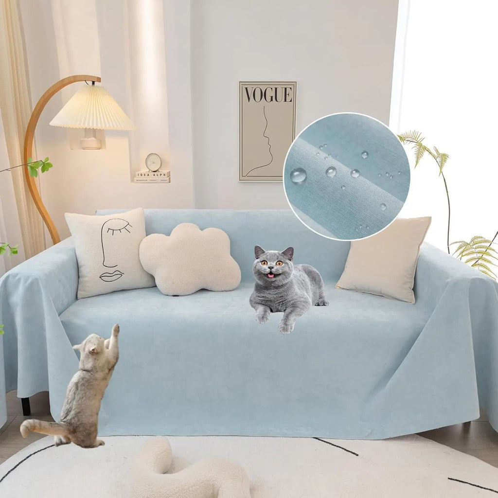 Waterproof couch cover for cats on sofa in living room