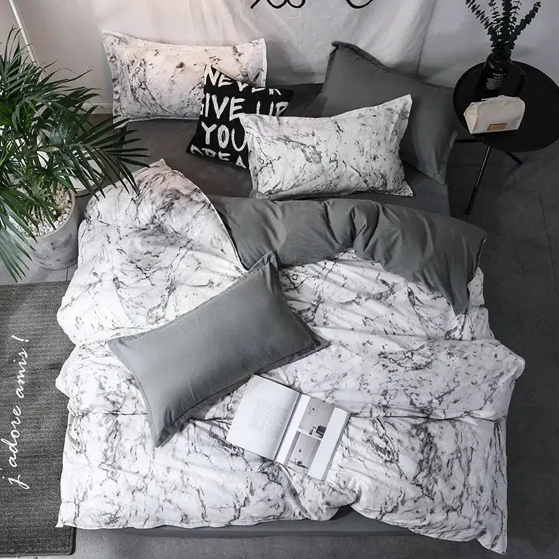 White and gray marble bedding set