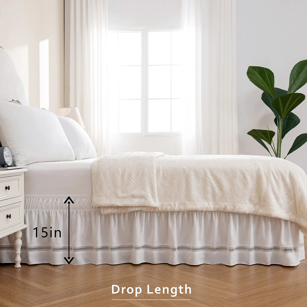 White bed skirt with 15 inch drop