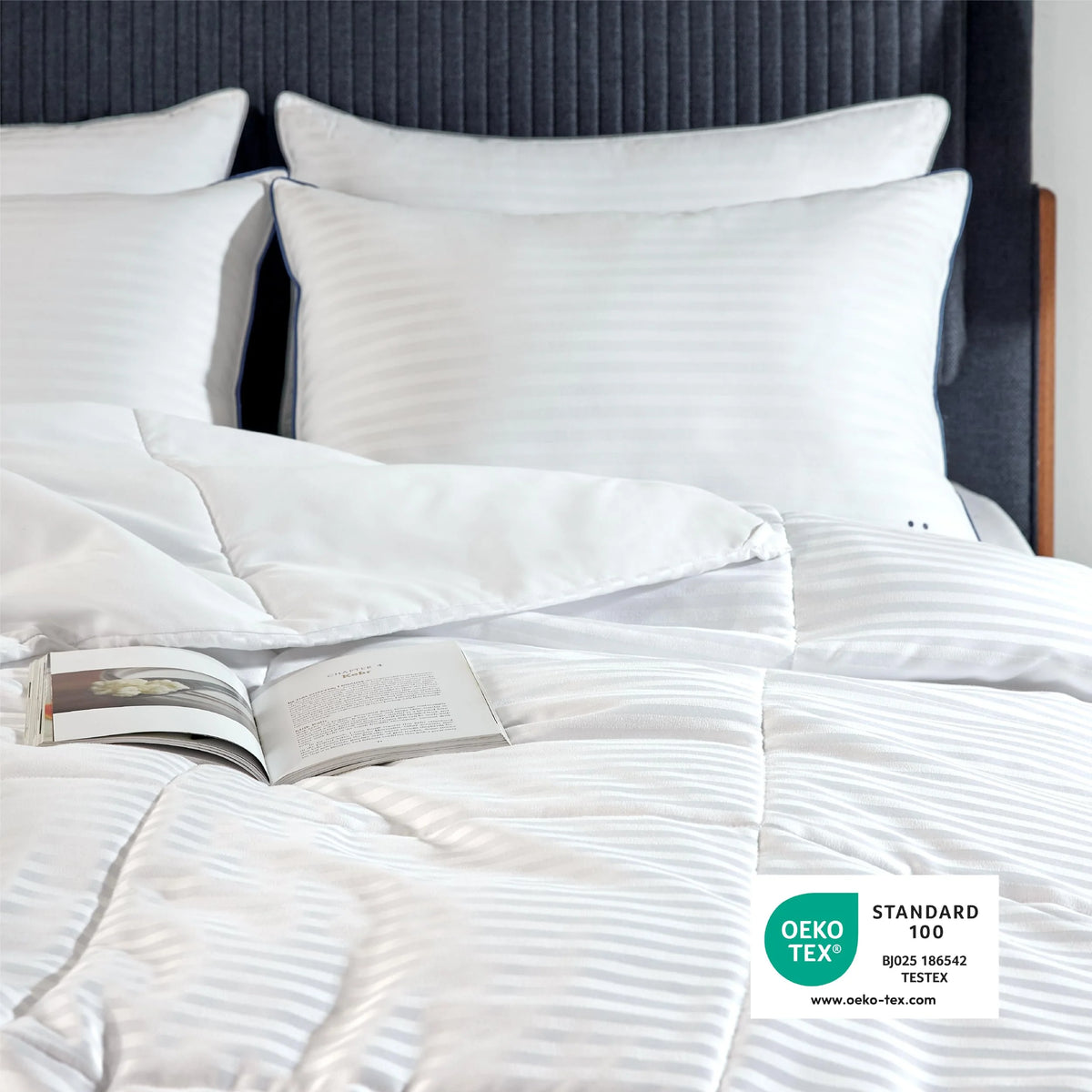 White cooling comforter in bedroom