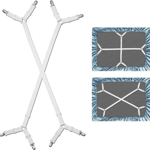 White crisscross bed sheet fastener straps