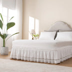 White crochet lace bed skirt in bedroom