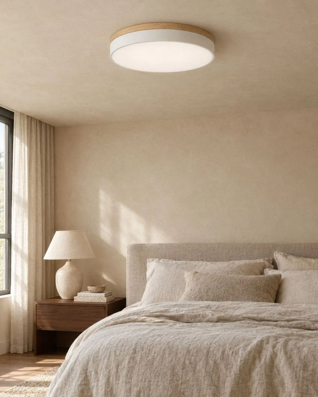 White LED ceiling light in bedroom