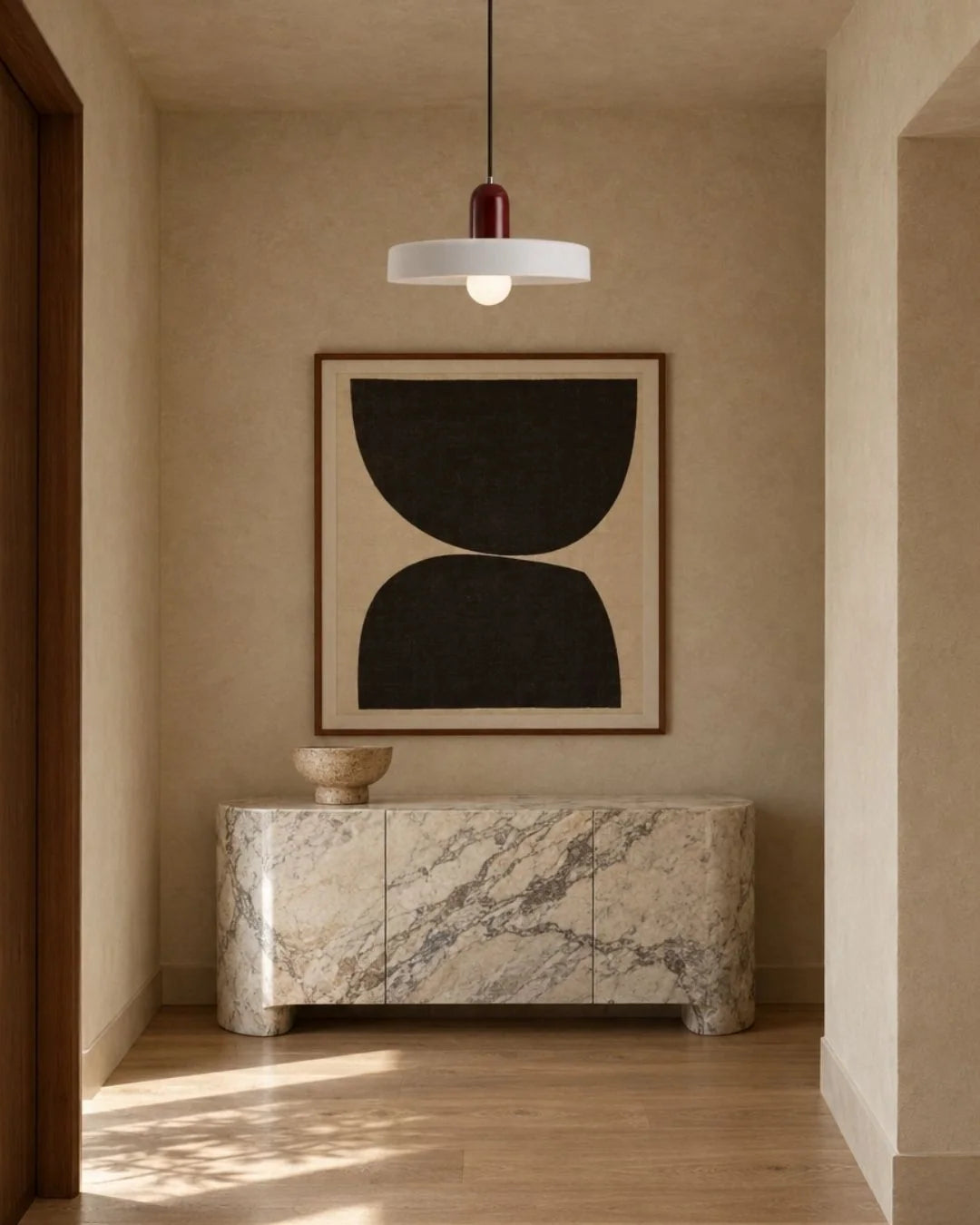 White pendant light in entryway