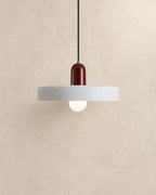 White pendant light with burgundy holder