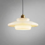 Wide tiered milk glass pendant light