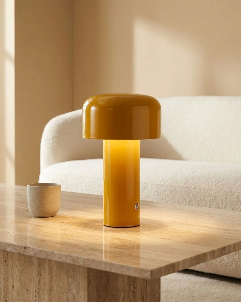 Yellow lamp by armchair