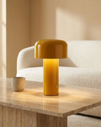 Yellow lamp by armchair