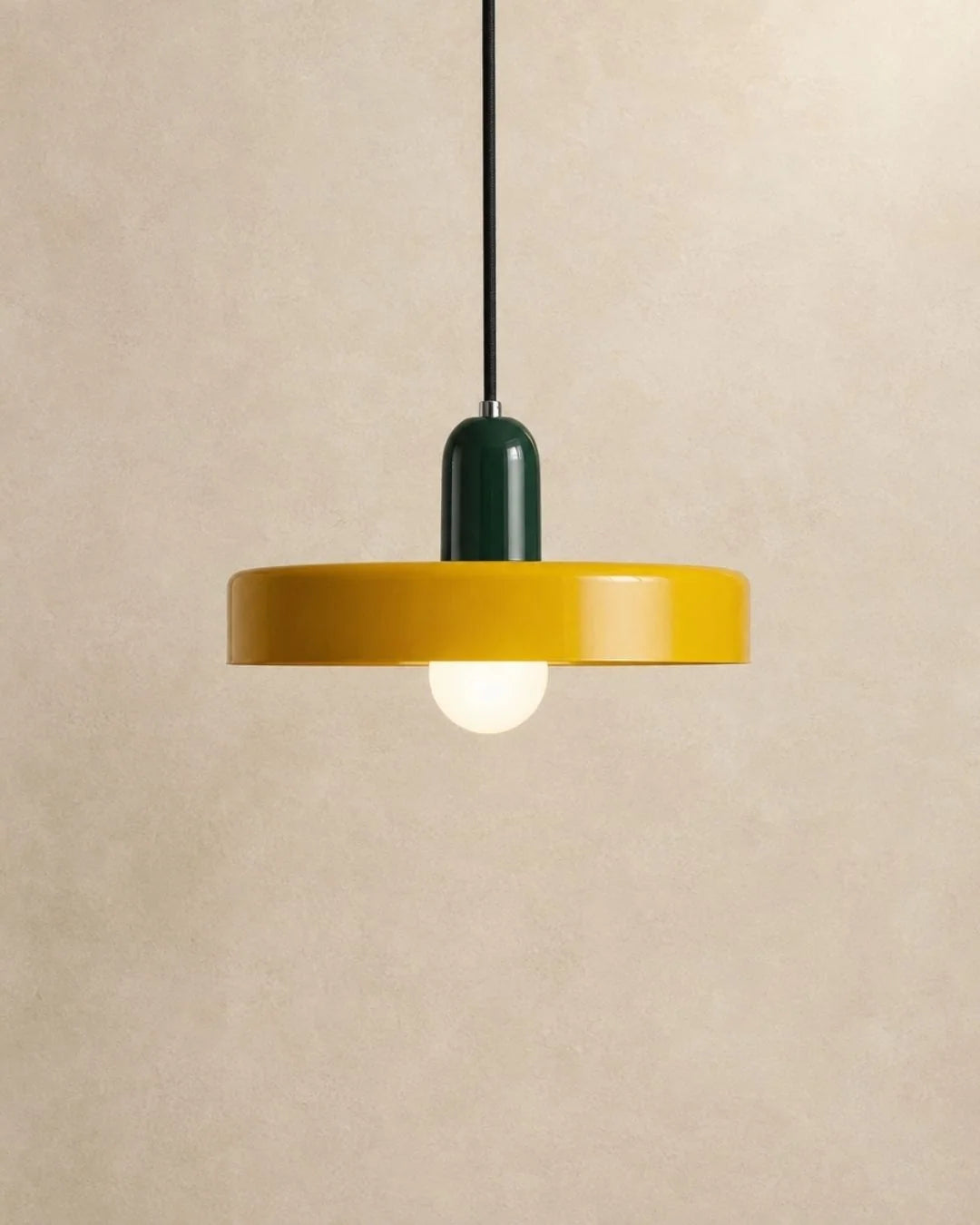 Yellow pendant light with green holder