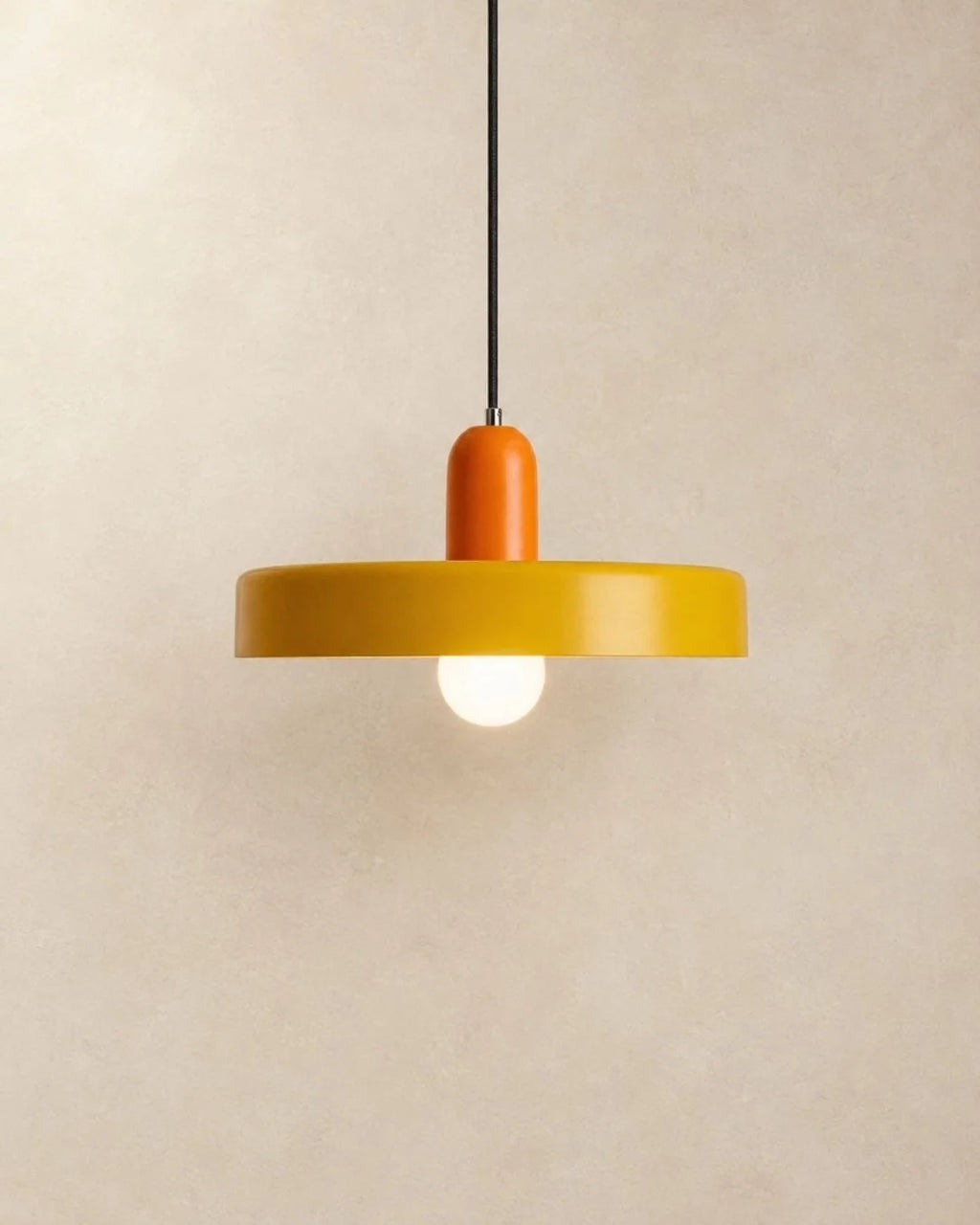 Yellow pendant light with orange holder