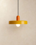Yellow pendant light with orange holder