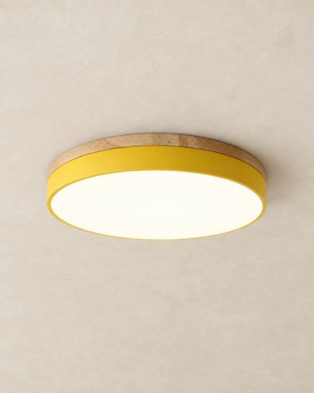Yellow wood flush mount ceiling light