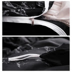 Zipper closure and corner tie on marble duvet cover