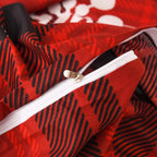 Zipper closure on red plaid duvet cover